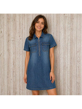 Given Kale Blue Denim Short Sleeve Dress S